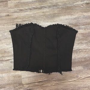 Black, denim, strapless top